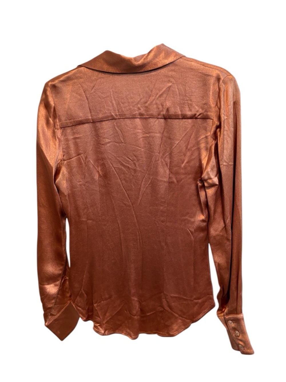 Cignal Copper Satin Blouse Size S Shimmer Button Front Long Sleeve Unique - Picture 2 of 12